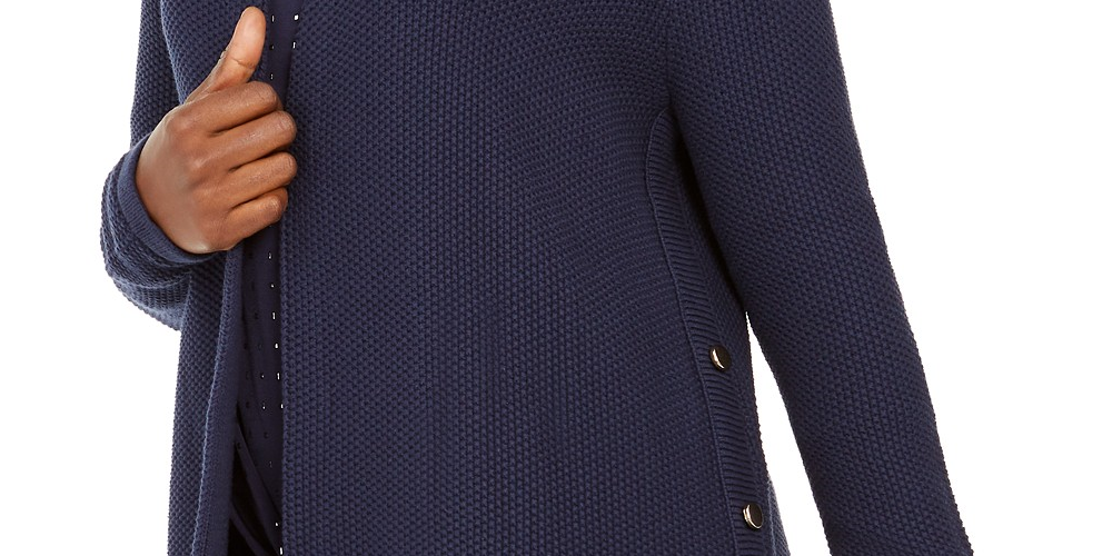 JM Collection Women's Cotton Side-Button Open-Front Cardigan Blue Size Extra Large