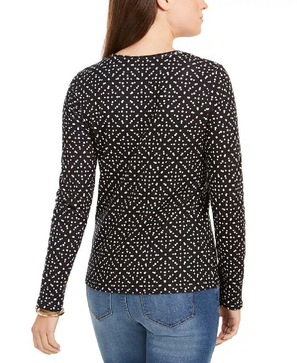 Charter Club Women's Dot Print Pima Cotton Top Black Size Small