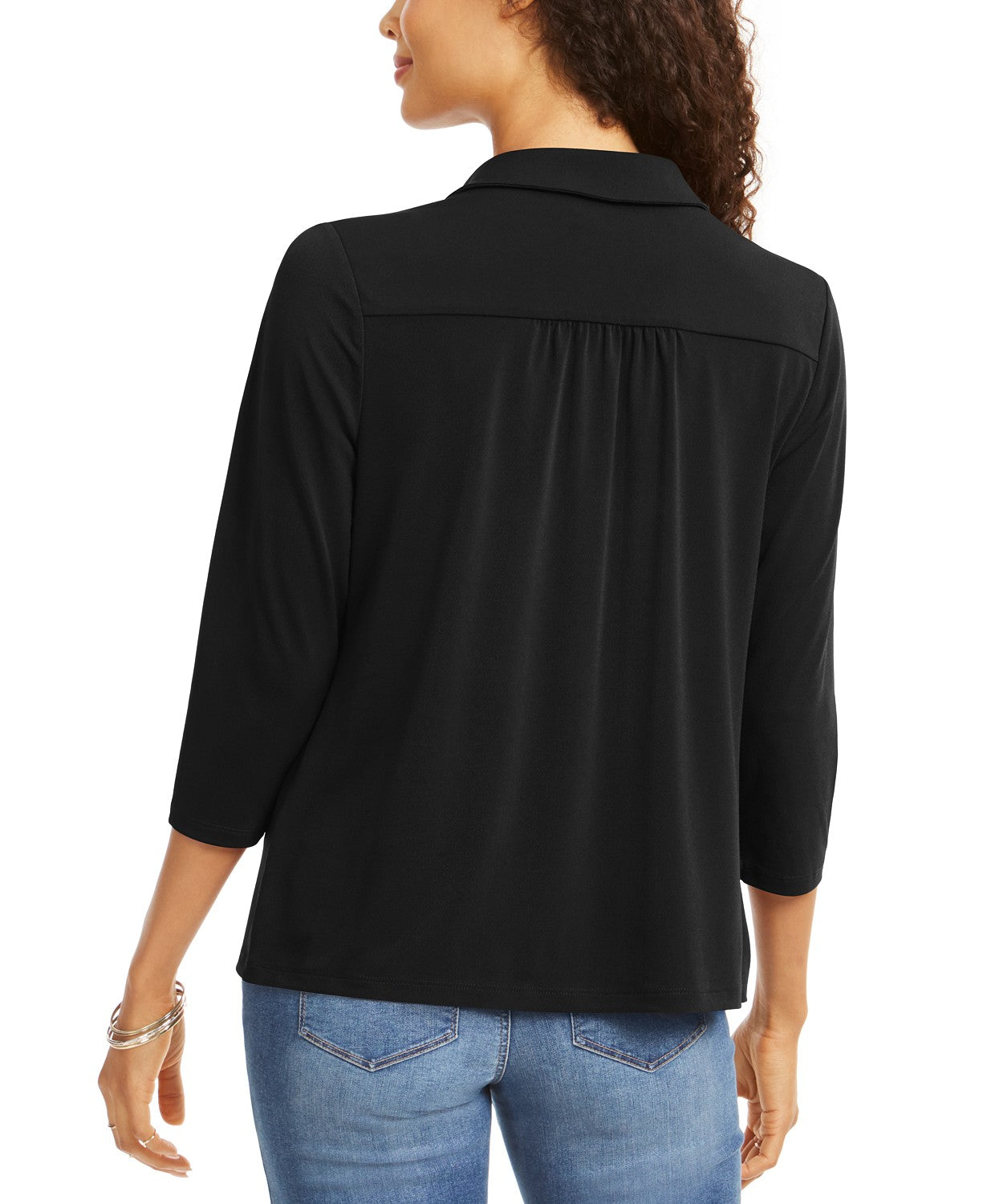 Charter Club Women's Knit Polo Shirt Black Size Large