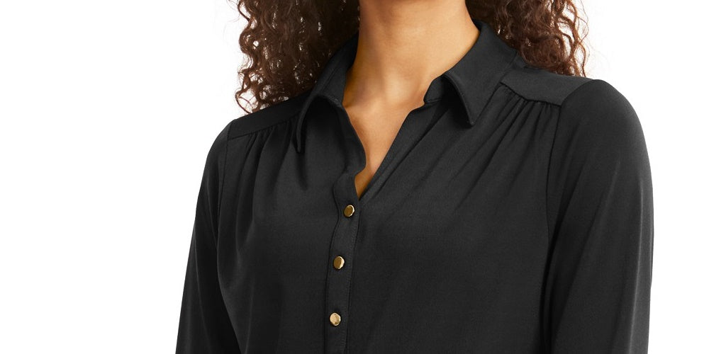 Charter Club Women's Knit Polo Shirt Black Size X-Large