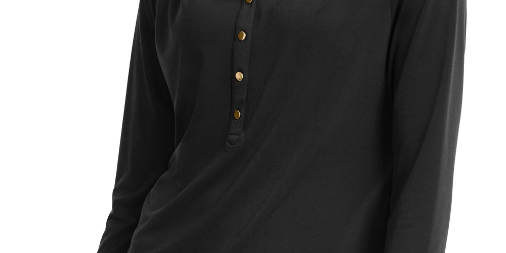 Charter Club Women's Knit Polo Shirt Black Size X-Large