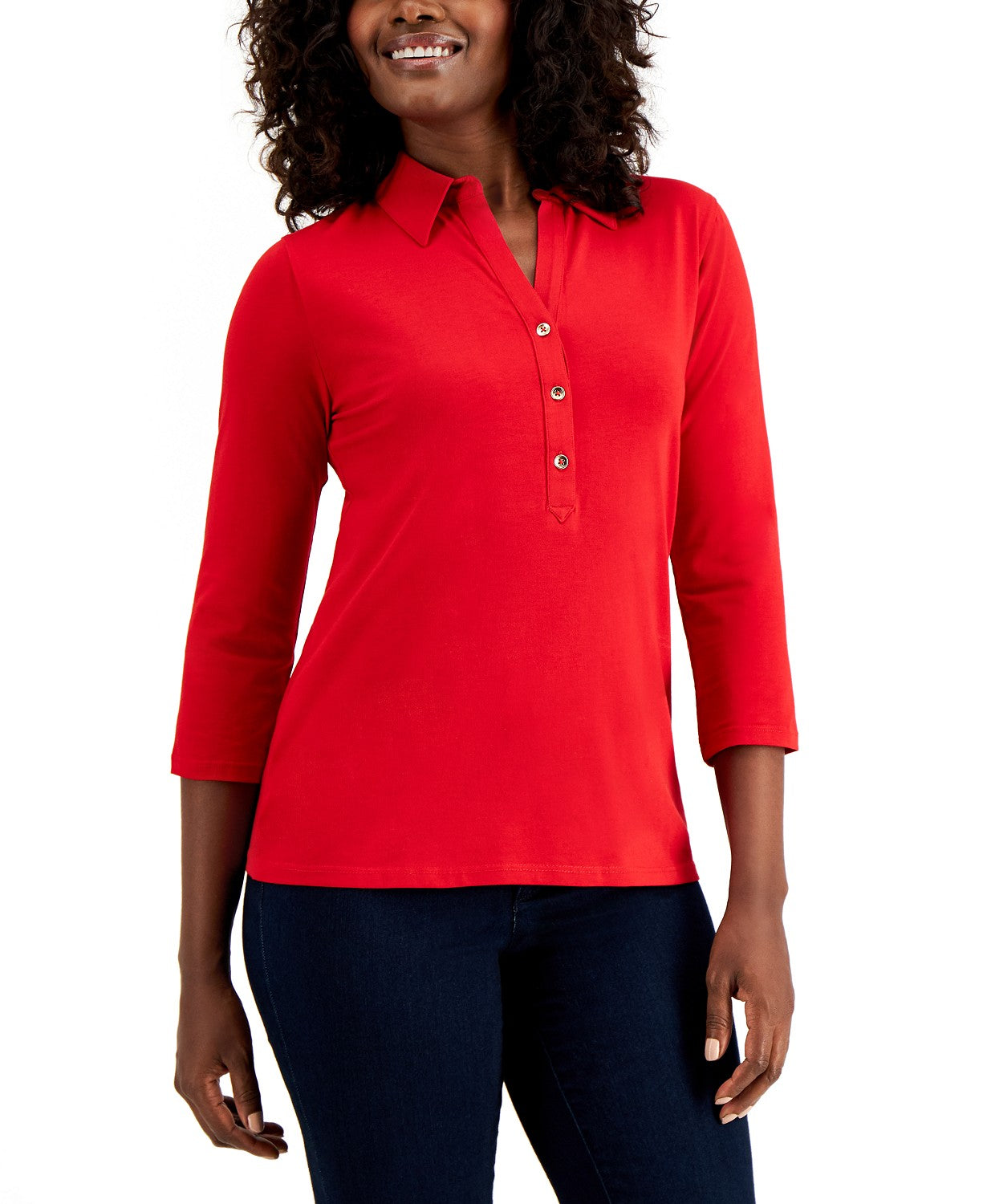 Charter Club Women's Knit Polo Shirt Vivid Red Size X-Large