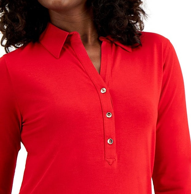 Charter Club Women's Knit Polo Shirt Vivid Red Size X-Large