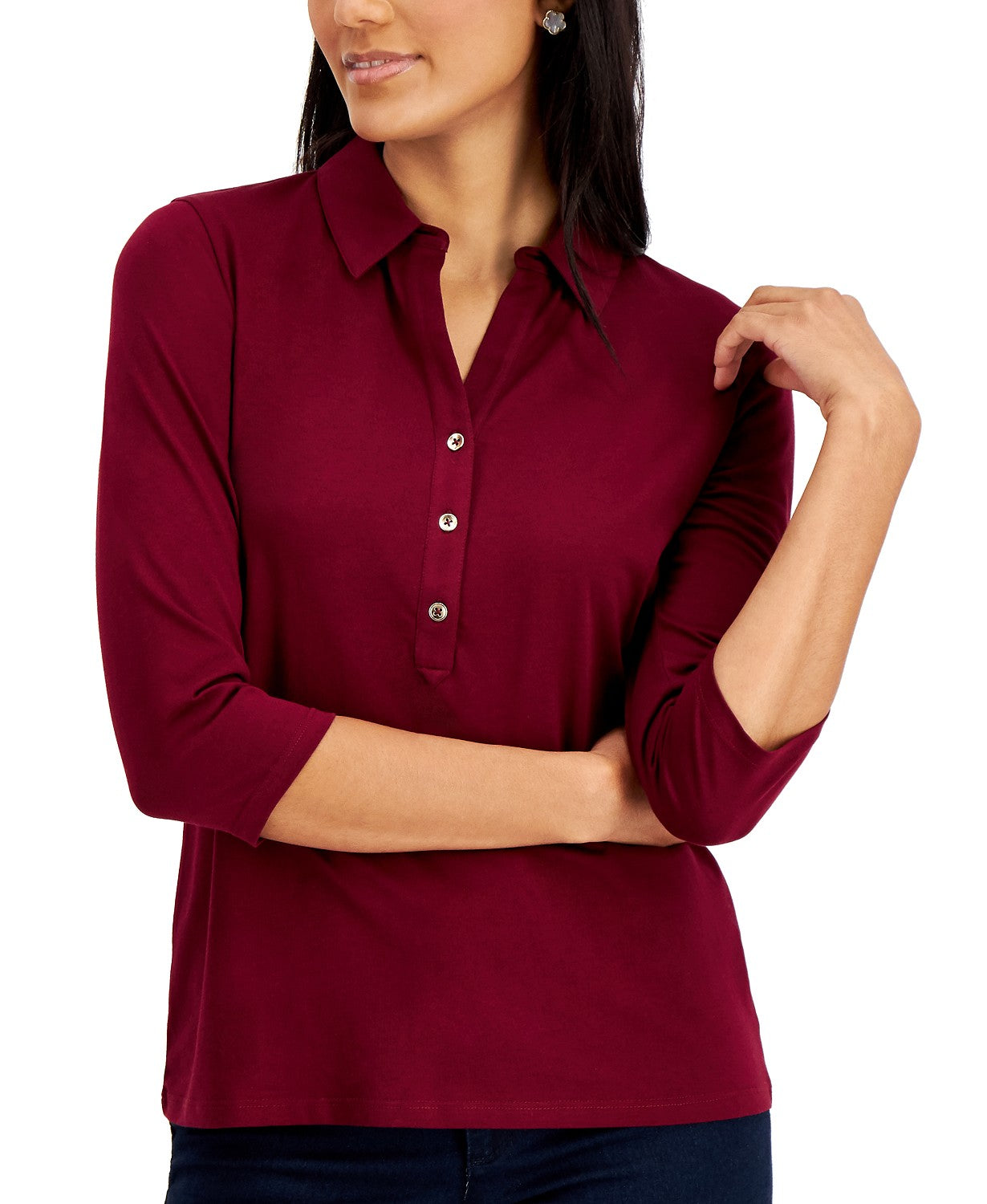 Charter Club Women's Knit Polo Shirt Red Size Small