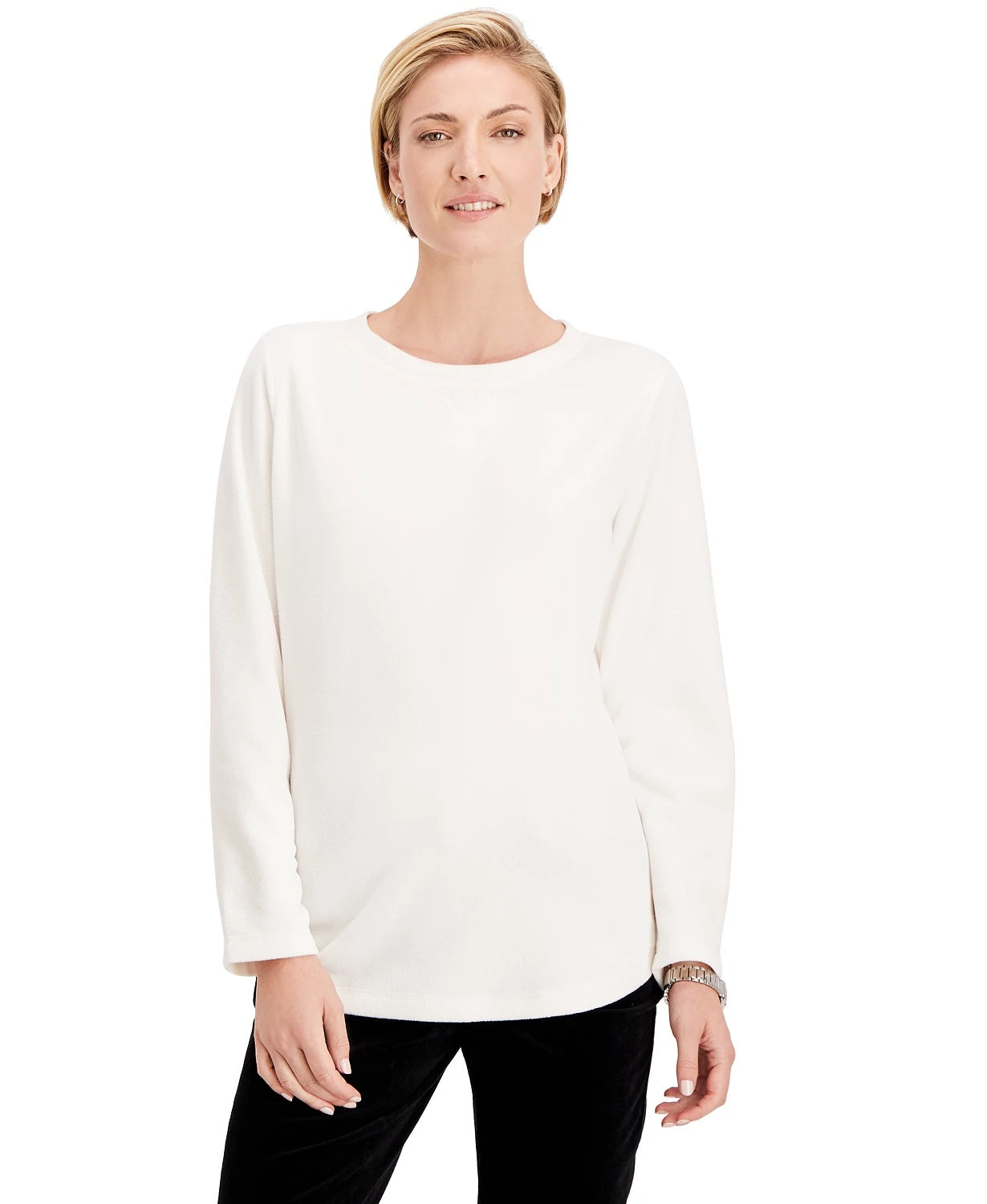 Karen Scott Women's Sport Fleece Sweatshirt White Size Extra Large