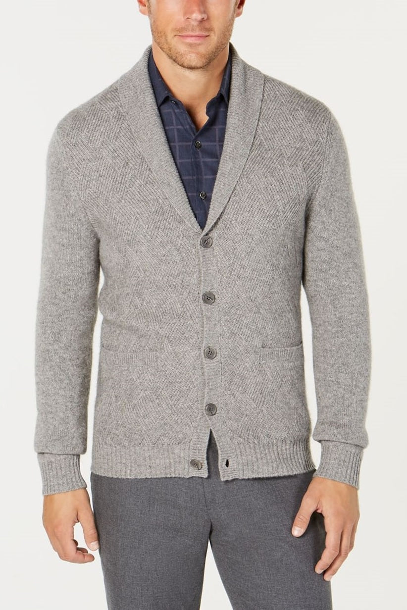 Tasso Elba Men's Cashmere Button Cardigan Med Gray Size Large