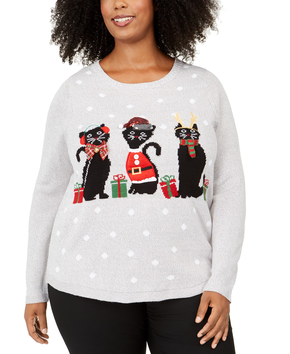 Karen Scott Women's Plus Size Holiday-Cats Graphic Sweatshirt Med Gray Size 1X