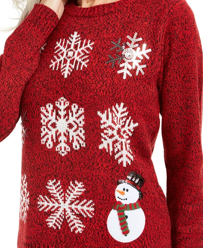 Karen Scott Women's Sequined Snowflake Sweater Red Size Medium