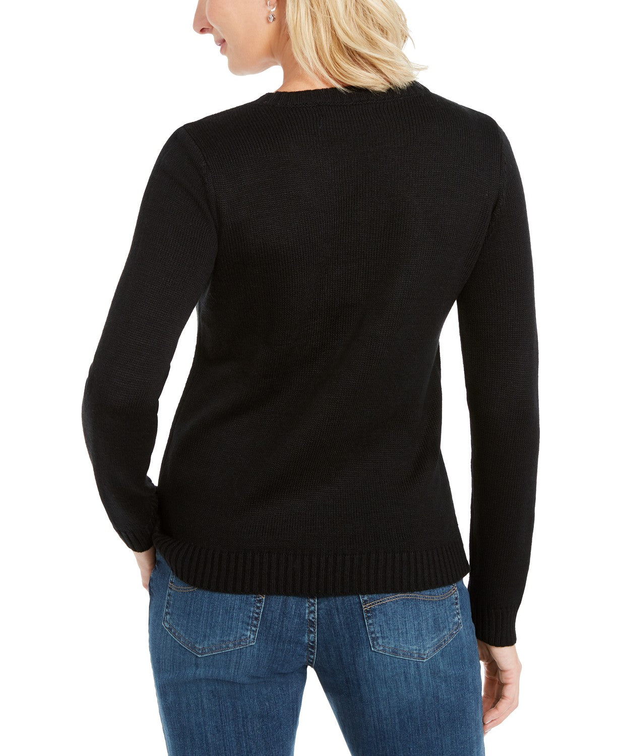 Karen Scott Women's Embroidered Reindeer Sweater Black Size Medium