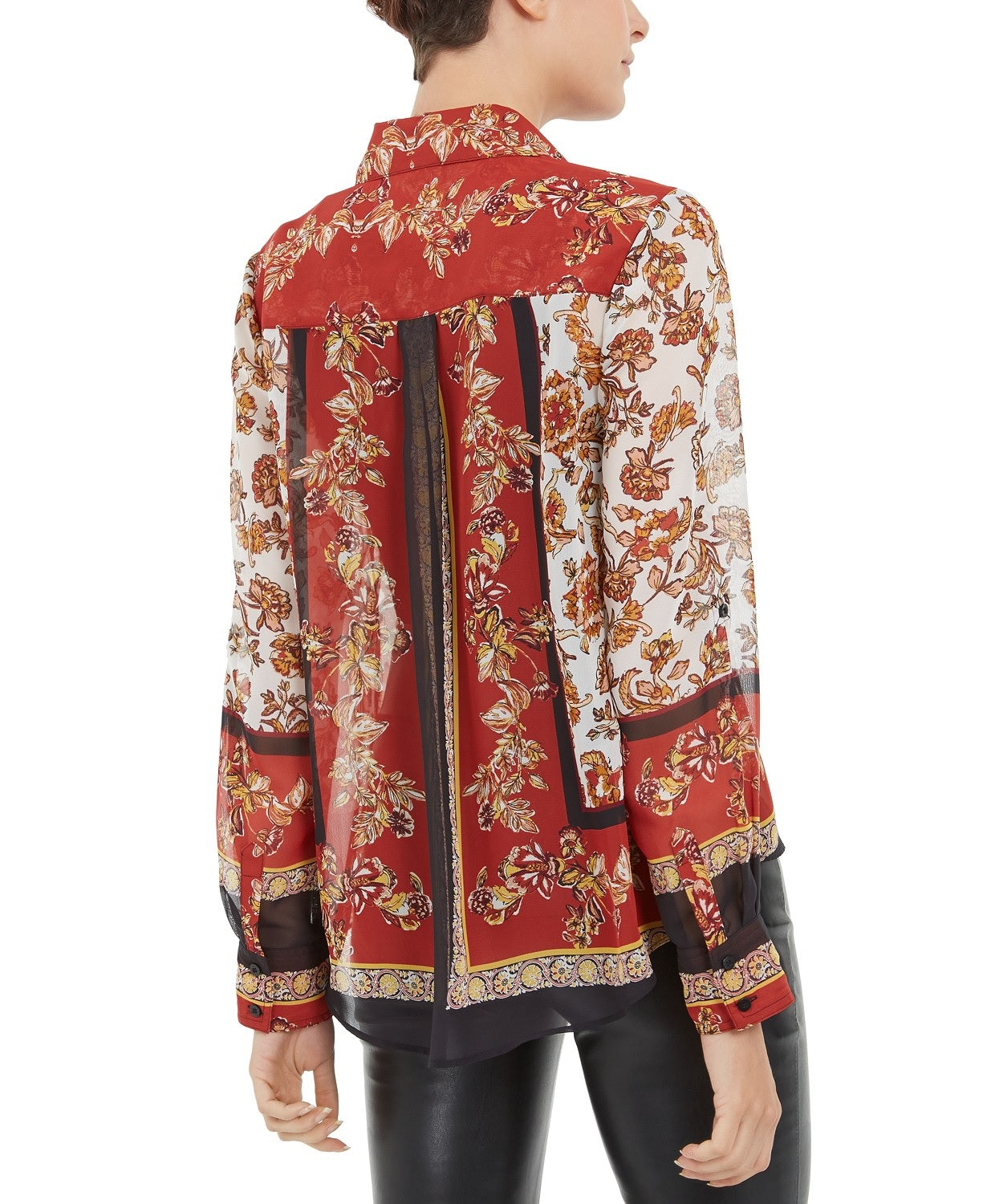 INC International ConceptsWomen's Petite Scarf Print Blouse Medium Red Size Petite