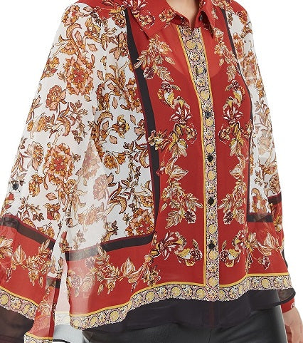 INC International ConceptsWomen's Petite Scarf Print Blouse Medium Red Size Petite