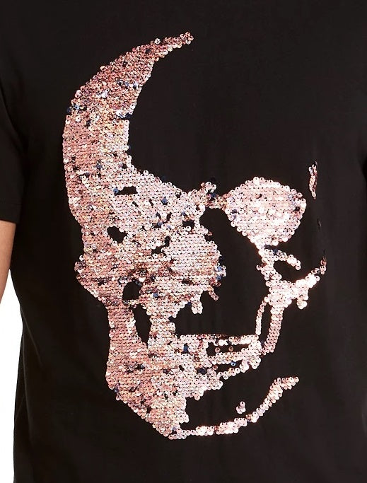 INC International Concepts Men's Renew Sequin Skull T-Shirt Black Size Medium