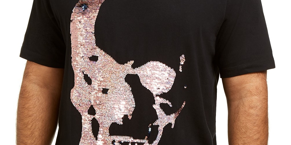 INC International Concepts Men's Big & Tall Renew Sequin Skull T-Shirt  Black Size 3 ExTra Large