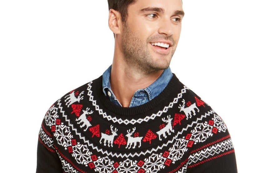 Charter Club Men's Fair-Isle Family Family Sweater Black Size X-Large