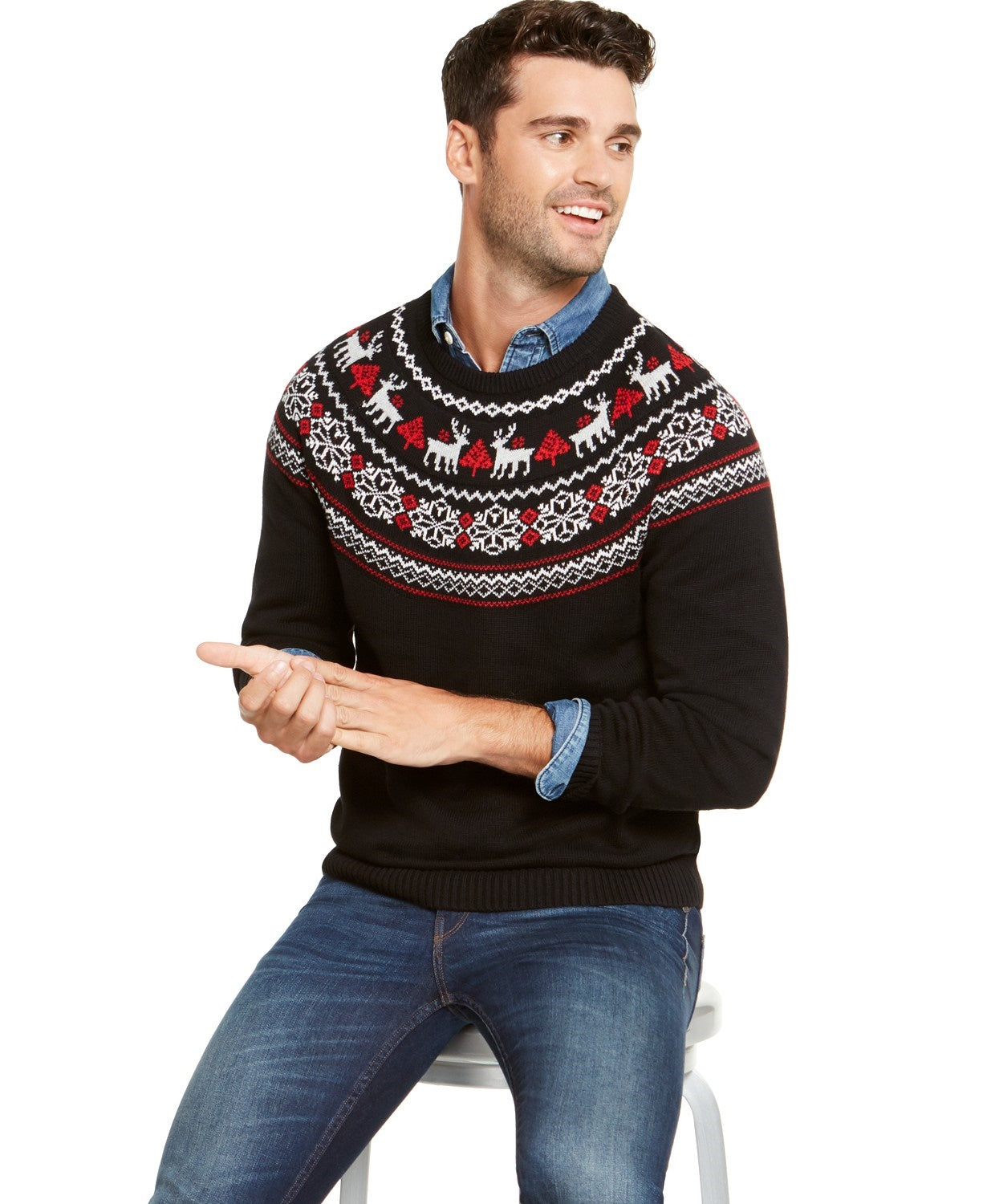 Charter Club Men's Fair-Isle Family Family Sweater Black Size Small