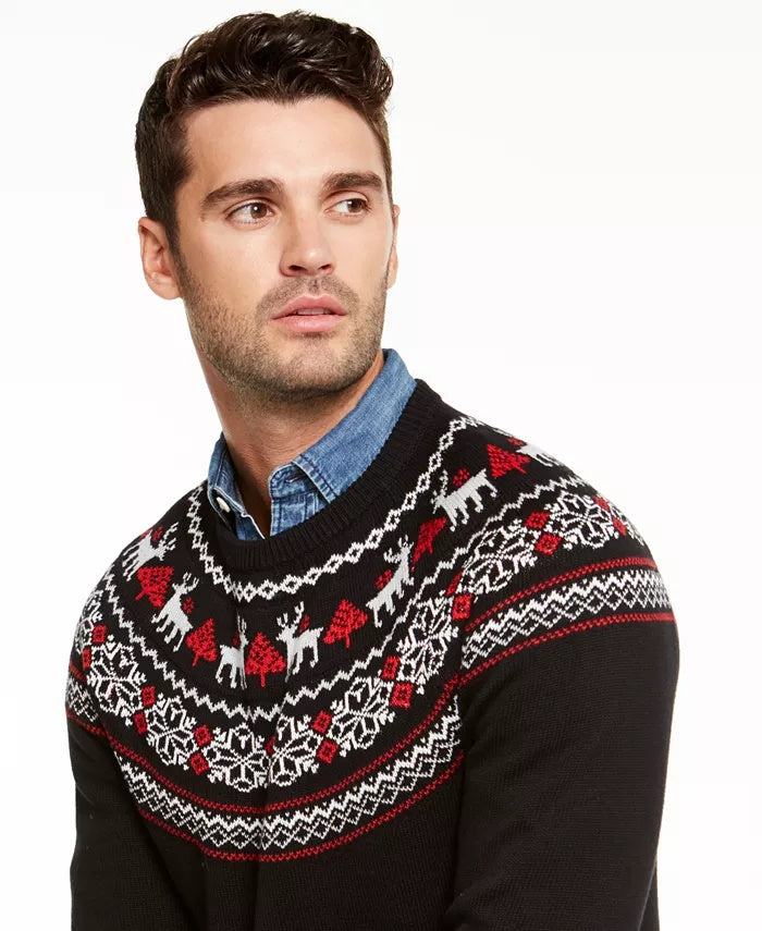 Charter Club Men's Fair-Isle Family Family Sweater Black Size Small