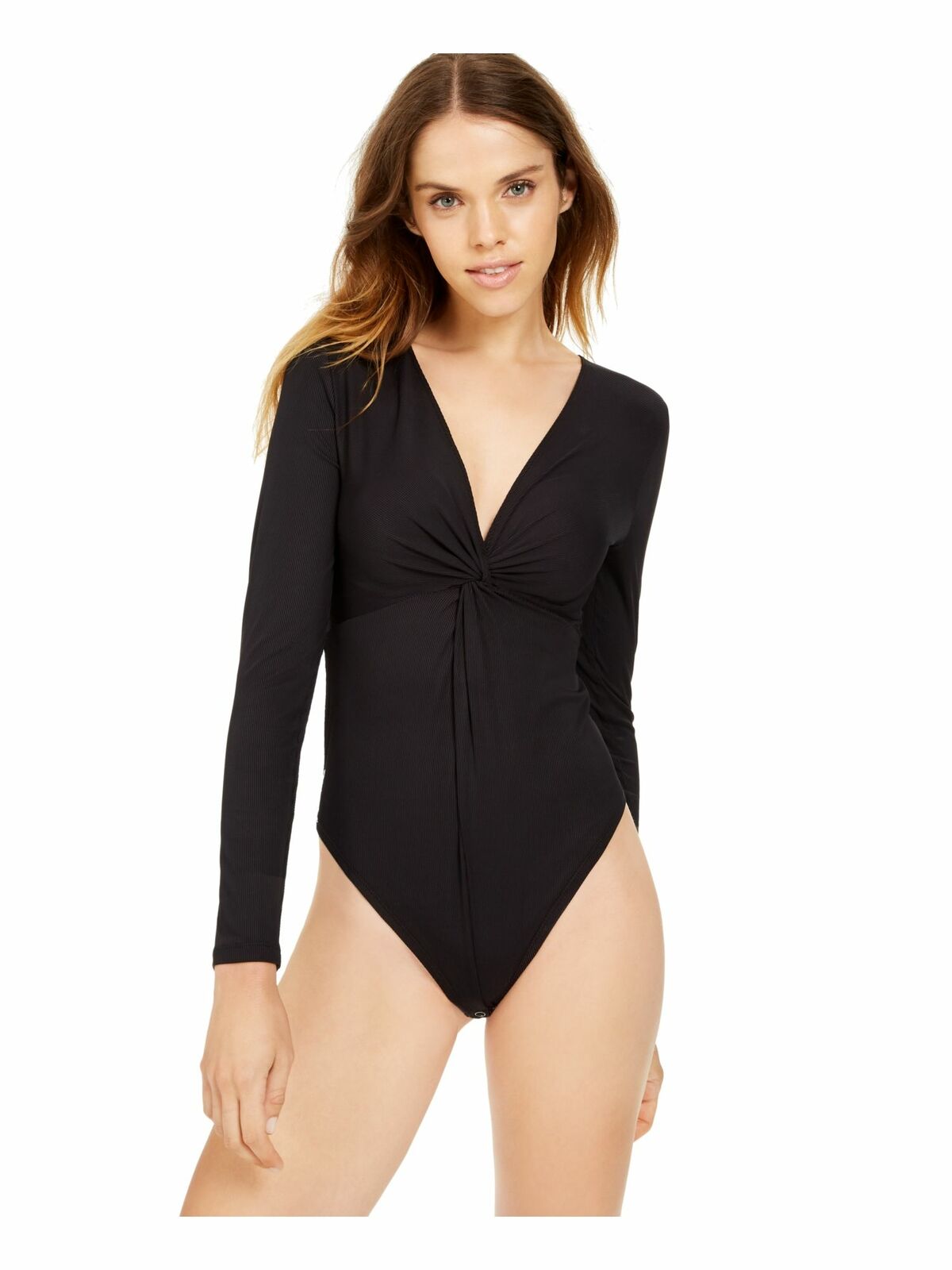 Bar III Women's Twisted Thong Bodysuit Black Size X-Small