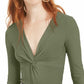 Bar III Women's Twisted Thong Bodysuit Green Size Medium