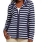 Karen Scott Women's Sport French Terry Striped Jacket Navy Size Small
