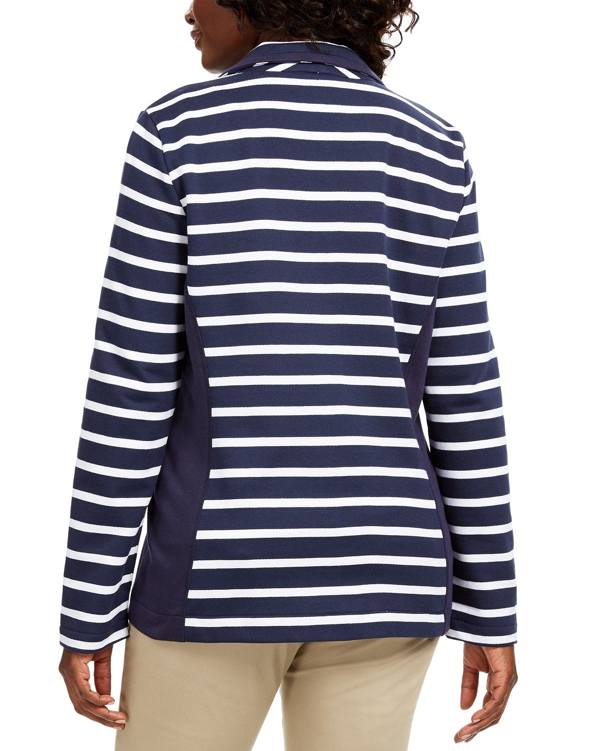 Karen Scott Women's Sport French Terry Striped Jacket Navy Size Small