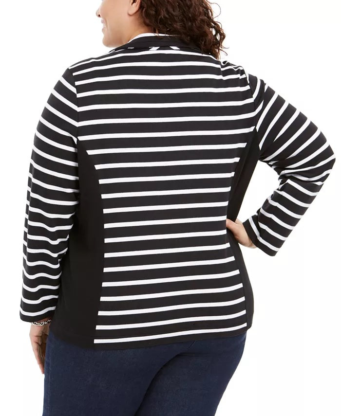 Karen Scott Women's Plus Notch Collar Zip-Front Jacket Black Size X-Large
