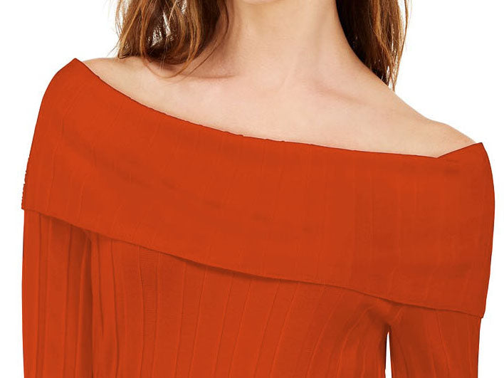 INC International Concepts Women's Off-The-Shoulder Ribbed Sweater Red Size Large
