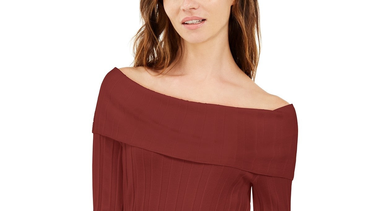 INC International Concepts Women's Off-The-Shoulder Ribbed Sweater Red Size X-Large