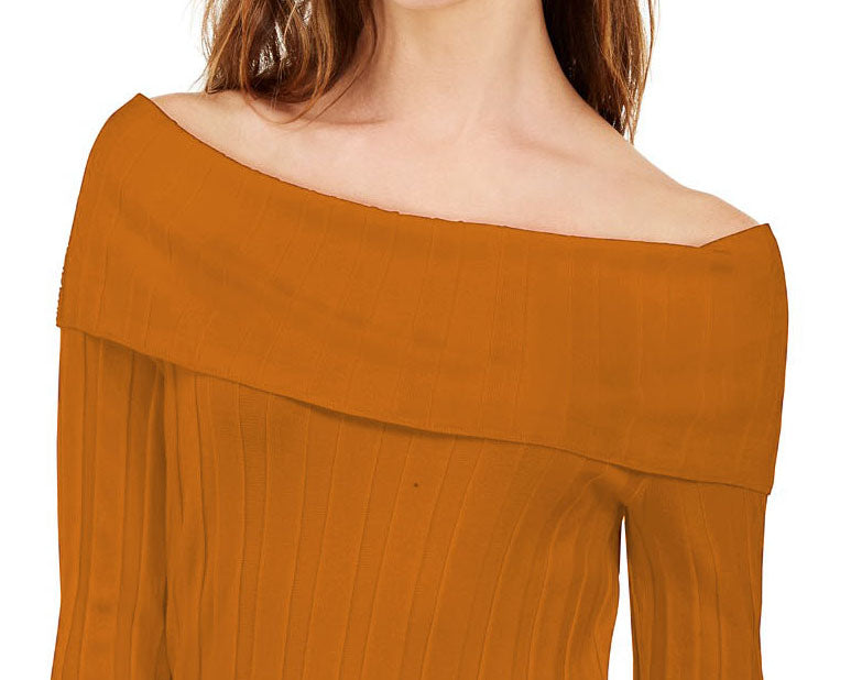 INC International Concepts Women's Off-The-Shoulder Ribbed Sweater Yellow Size X-Large