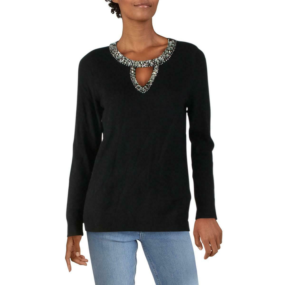 INC International Concepts Women's Embellished Keyhole Sweater Black Size Large