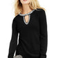INC International Concepts Women's Embellished Keyhole Sweater Black Size Small