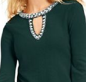 INC International Concepts Women's Embellished Keyhole Sweater Green Size Medium