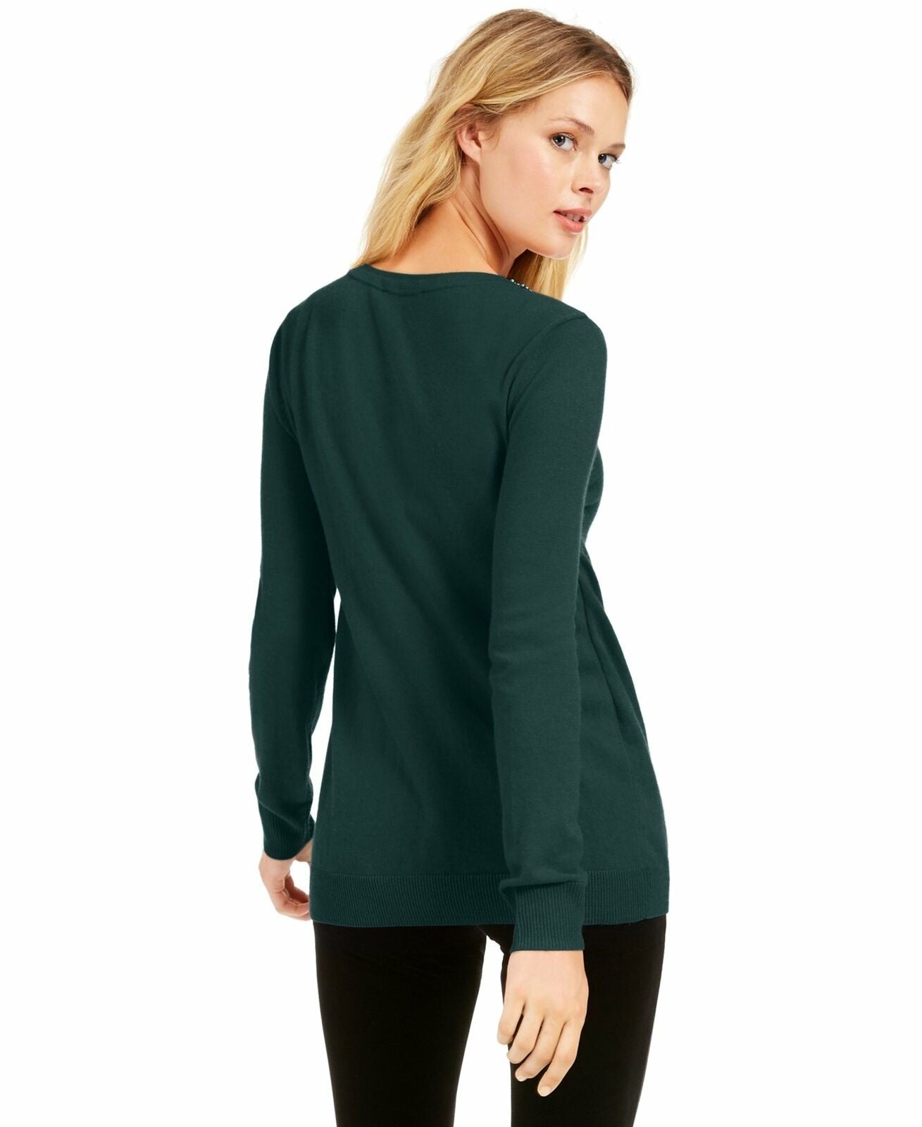 INC International Concepts Women's Embellished Keyhole Sweater Green Size Extra Small