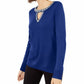 INC International Concepts Women's Embellished Keyhole Sweater Navy Size Medium