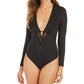 INC International Concepts Women's Lace Keyhole Bodysuit Black Size X-Large