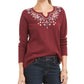 Style & Co Women's Embroidered Split-Neck Cotton Thermal Top Red Size Small