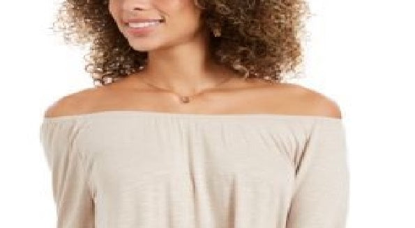 Style & Co Women's Off-The-Shoulder Bell-Sleeve Top Brown Size Small