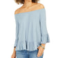 Style & Co Women's Off-The-Shoulder Bell-Sleeve Top Blue Size Extra Large