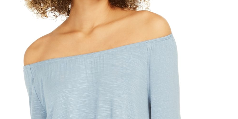 Style & Co Women's Off-The-Shoulder Bell-Sleeve Top Blue Size 2 Extra Large