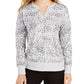 Ideology Women's Printed Split-Neck Top  Gray Size Small