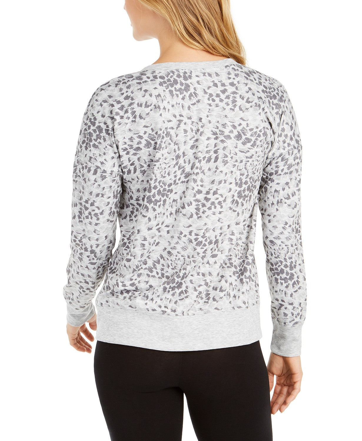 Ideology Women's Printed Split-Neck Top  Gray Size Small