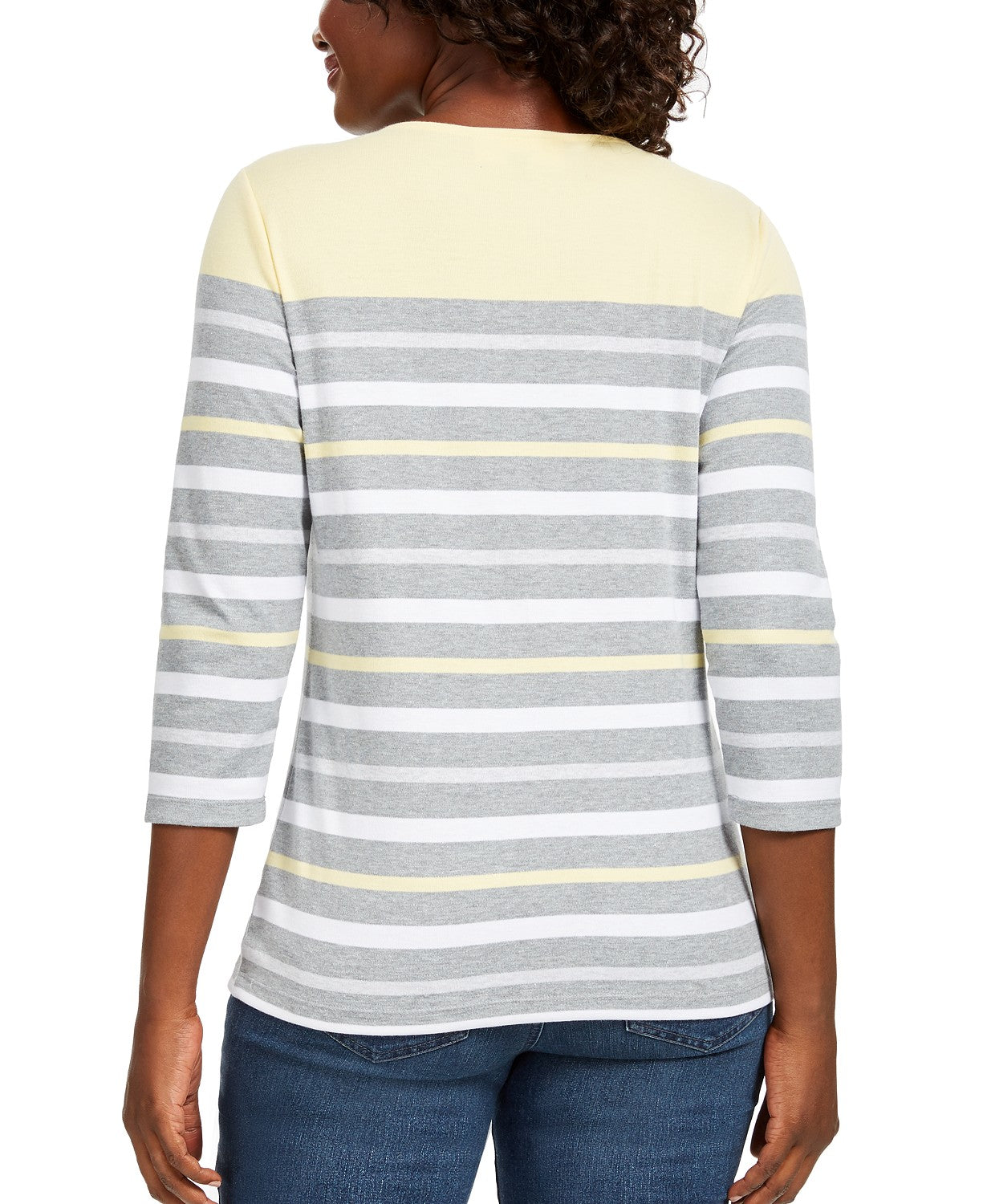 Karen Scott Women's Sport Striped 3/4-Sleeve Top Yellow Size Extra Small