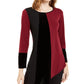 Alfani Women's Petite Asymmetrical-Hem Colorblocked Top Wine Size Petite Medium