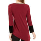 Alfani Women's Petite Asymmetrical-Hem Colorblocked Top Wine Size Petite Medium