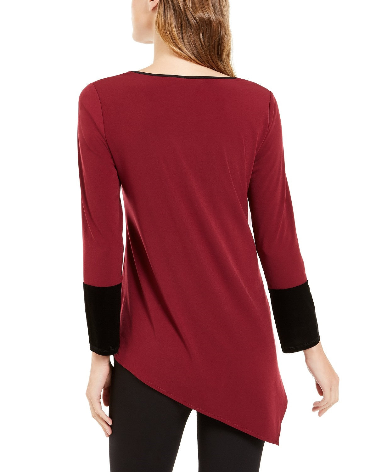 Alfani Women's Petite Asymmetrical-Hem Colorblocked Top Wine Size Petite Medium