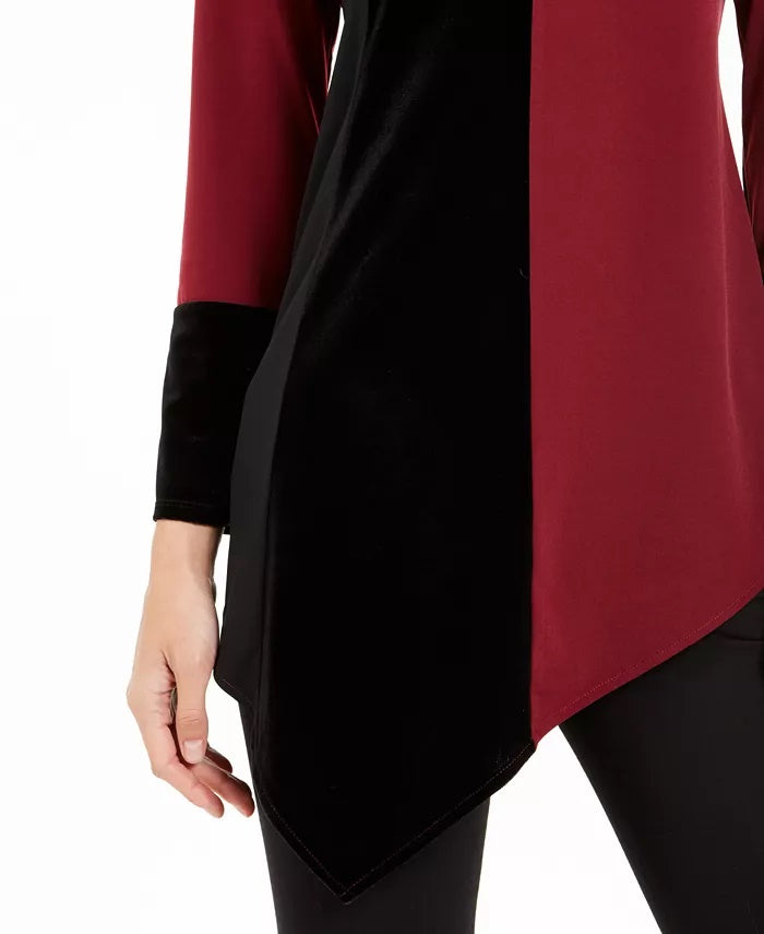 Alfani Women's Petite Asymmetrical-Hem Colorblocked Top Wine Size Petite Medium