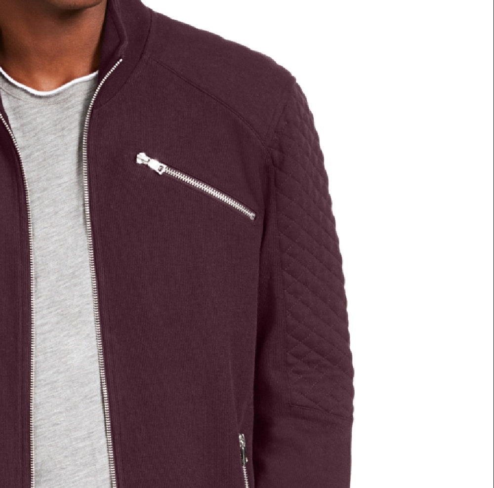 INC International Concepts Men's Ribbed Quilted-Sleeve Jacket Wine Size Extra Small
