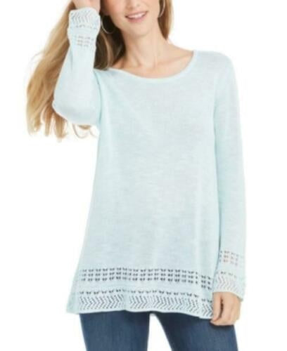 Style & Co Women's Pointelle-Trim Marled Tunic Sweater Green Size Large
