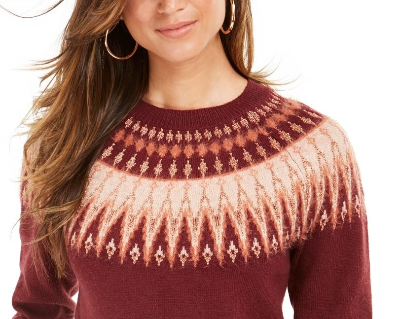 Style & Co Women's Fair Isle Crewneck Sweater Red Size 2 Extra Large