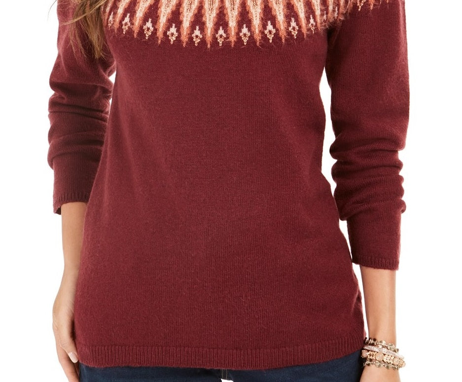 Style & Co Women's Fair Isle Crewneck Sweater Red Size 2 Extra Large