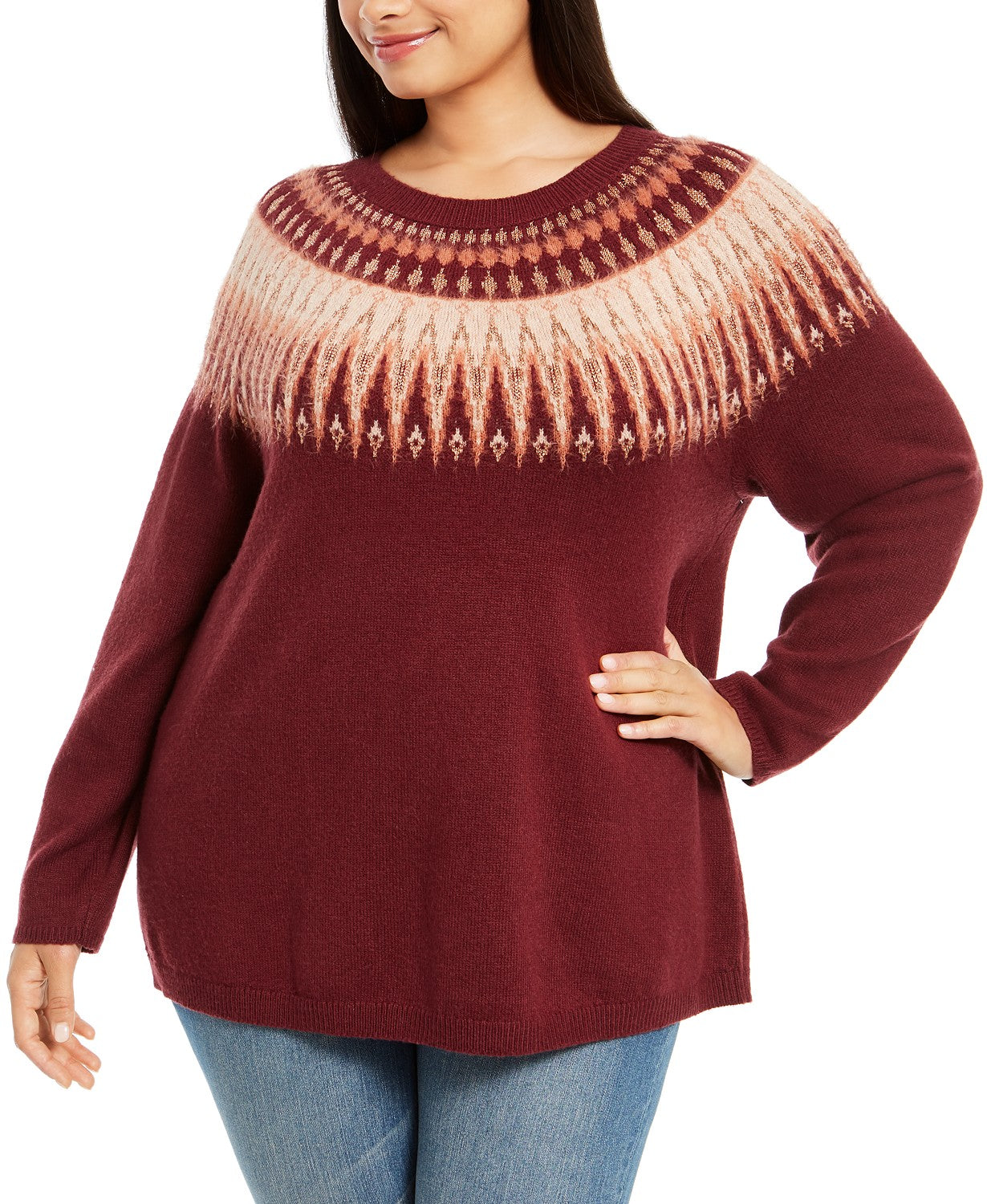 Style & Co Women's Plus Size Fair Isle Sweater Red Size Extra Large